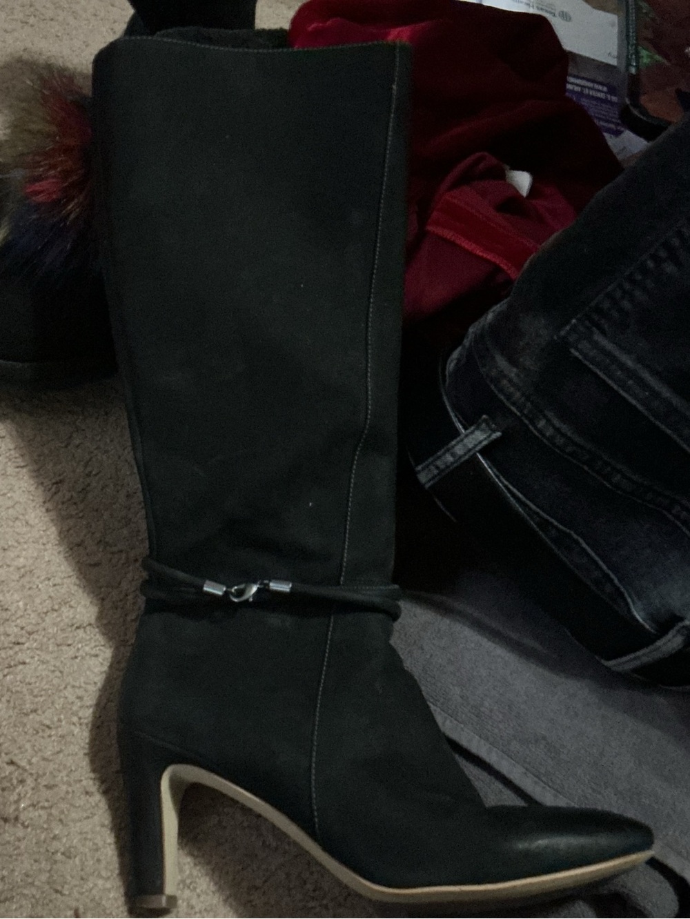 Ecco Black Suede Leather heeled boots with ankle wrap detail